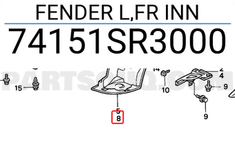 Honda 74151SR3000 FENDER L,FR INN