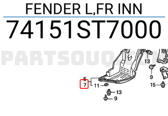 Honda 74151ST7000 FENDER L,FR INN