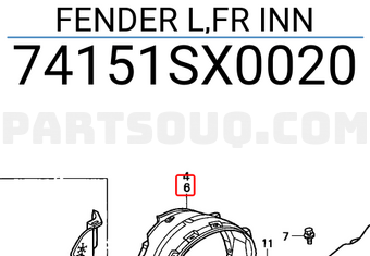 Honda 74151SX0020 FENDER L,FR INN