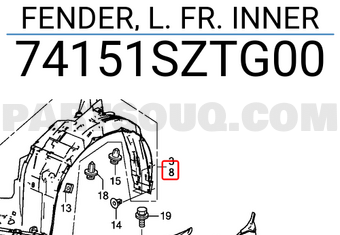 Honda 74151SZTG00 FENDER, L. FR. INNER