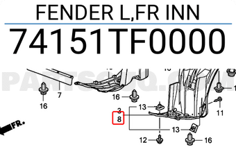 Honda 74151TF0000 FENDER L,FR INN