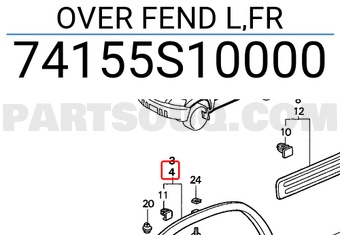 Honda 74155S10000 OVER FEND L,FR