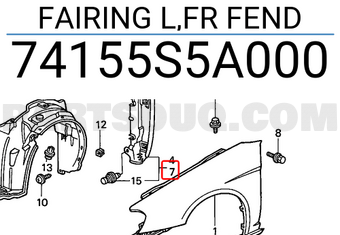 Honda 74155S5A000 FAIRING L,FR FEND