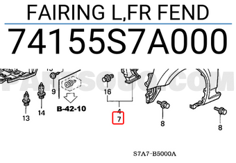 Honda 74155S7A000 FAIRING L,FR FEND