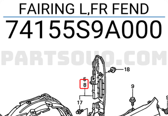 Honda 74155S9A000 FAIRING L,FR FEND