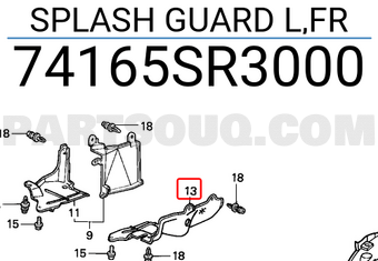 Honda 74165SR3000 SPLASH GUARD L,FR