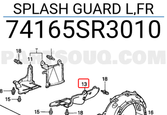 Honda 74165SR3010 SPLASH GUARD L,FR