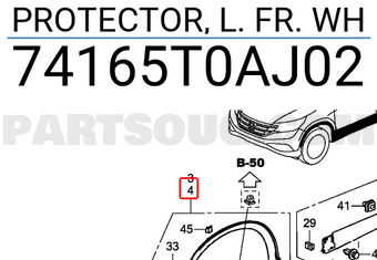 Honda 74165T0AJ02 PROTECTOR, L. FR. WH