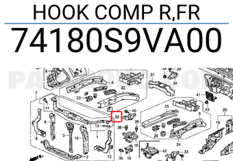 Honda 74180S9VA00 HOOK COMP R,FR