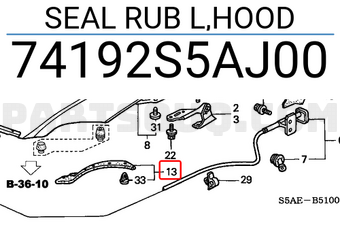 Honda 74192S5AJ00 SEAL RUB L,HOOD