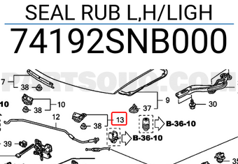 Honda 74192SNB000 SEAL RUB L,H/LIGH