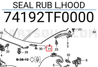 Honda 74192TF0000 SEAL RUB L,HOOD