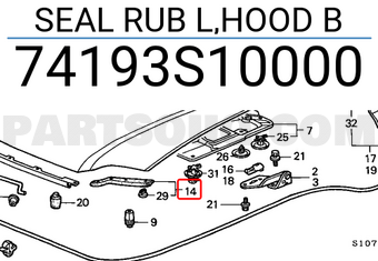 Honda 74193S10000 SEAL RUB L,HOOD B
