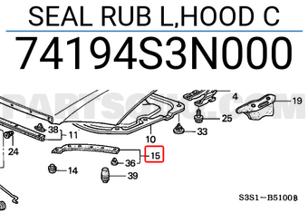 Honda 74194S3N000 SEAL RUB L,HOOD C