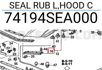 Honda 74194SEA000 SEAL RUB L,HOOD C