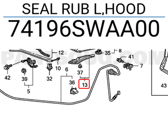 Honda 74196SWAA00 SEAL RUB L,HOOD