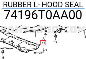 Honda 74196T0AA00 RUBBER L- HOOD SEAL