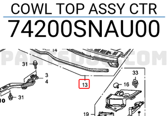 Honda 74200SNAU00 COWL TOP ASSY CTR