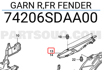 Honda 74206SDAA00 GARN R,FR FENDER