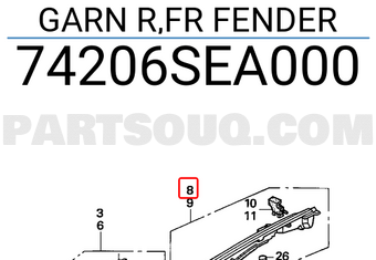 Honda 74206SEA000 GARN R,FR FENDER