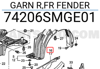 Honda 74206SMGE01 GARN R,FR FENDER