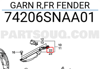 Honda 74206SNAA01 GARN R,FR FENDER