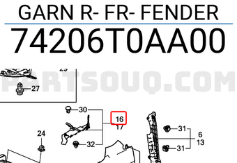 Honda 74206T0AA00 GARN R- FR- FENDER