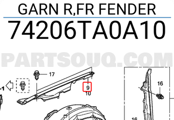 Honda 74206TA0A10 GARN R,FR FENDER