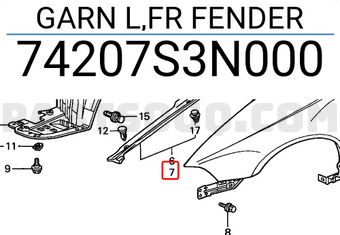 Honda 74207S3N000 GARN L,FR FENDER