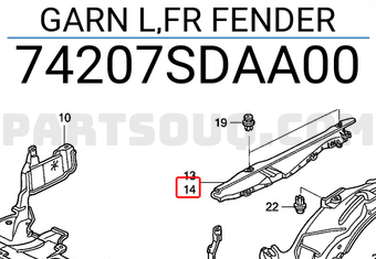 Honda 74207SDAA00 GARN L,FR FENDER