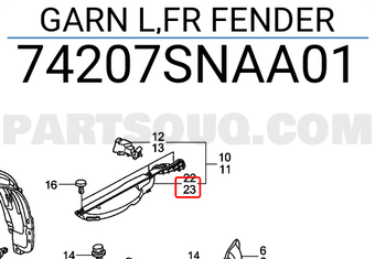 Honda 74207SNAA01 GARN L,FR FENDER