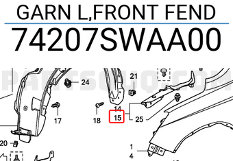 Honda 74207SWAA00 GARN L,FRONT FEND