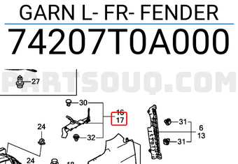 Honda 74207T0A000 GARN L- FR- FENDER