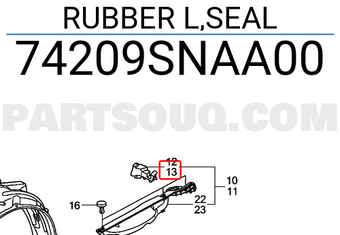 Honda 74209SNAA00 RUBBER L,SEAL