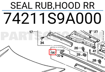Honda 74211S9A000 SEAL RUB,HOOD RR