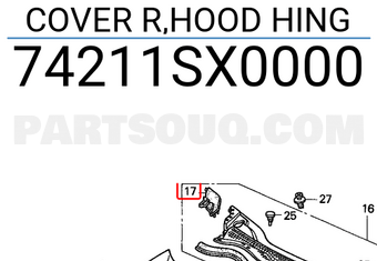 Honda 74211SX0000 COVER R,HOOD HING