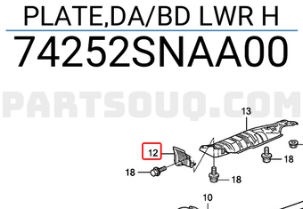 Honda 74252SNAA00 PLATE,DA/BD LWR H