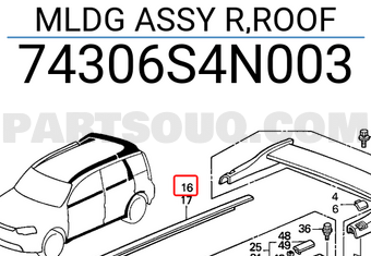 Honda 74306S4N003 MLDG ASSY R,ROOF