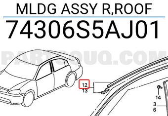 Honda 74306S5AJ01 MLDG ASSY R,ROOF