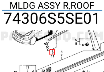 Honda 74306S5SE01 MLDG ASSY R,ROOF