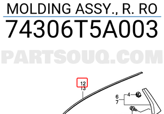 Honda 74306T5A003 MOLDING ASSY., R. RO