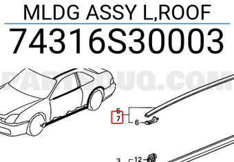 Honda 74316S30003 MLDG ASSY L,ROOF