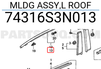 Honda 74316S3N013 MLDG ASSY,L ROOF