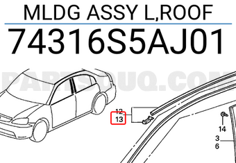 Honda 74316S5AJ01 MLDG ASSY L,ROOF