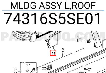 Honda 74316S5SE01 MLDG ASSY L,ROOF