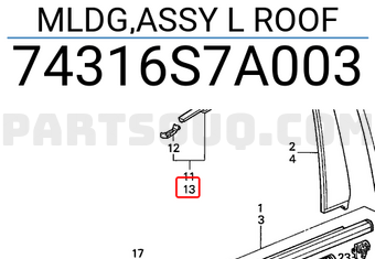Honda 74316S7A003 MLDG,ASSY L ROOF