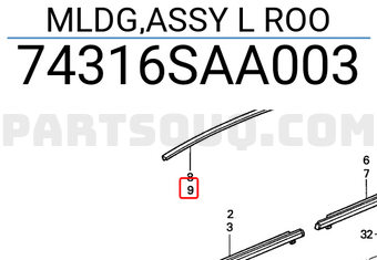 Honda 74316SAA003 MLDG,ASSY L ROO