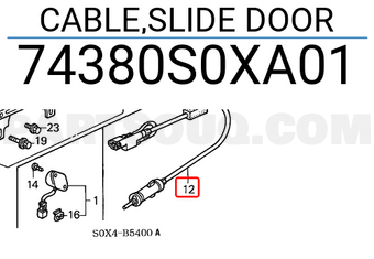 Honda 74380S0XA01 CABLE,SLIDE DOOR