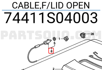 Honda 74411S04003 CABLE,F/LID OPEN