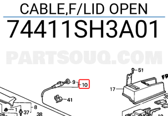 Honda 74411SH3A01 CABLE,F/LID OPEN